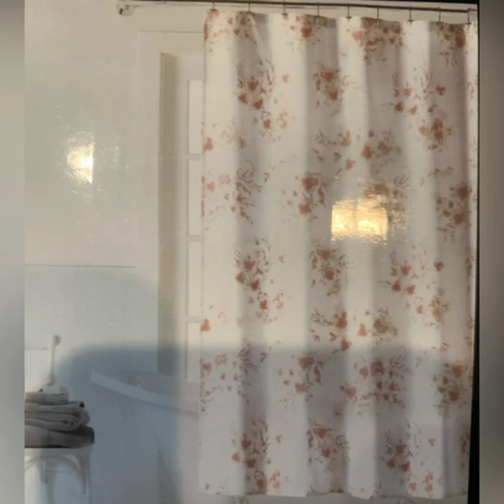 Ralph Lauren‎ White and Red Floral 100% Cotton Fabric Shower Curtain 70